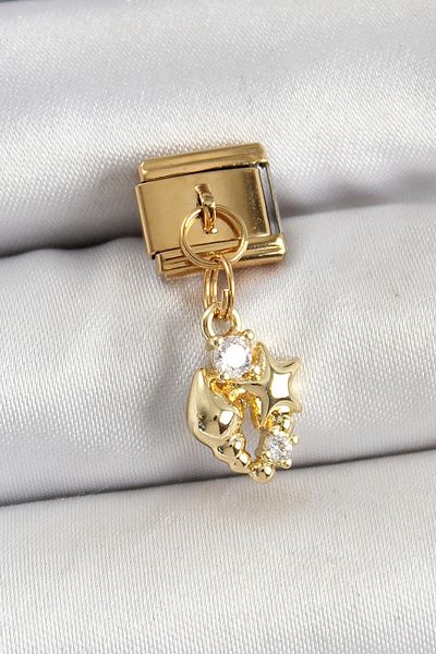 Celira Steel Dangle Zircon Stone Seashell and Star Model Gold Color Nomination Charm