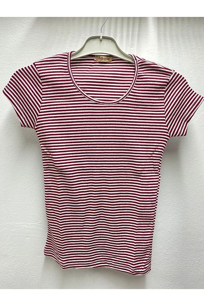Şen Women - Young Standard Size Striped Short Sleeve Crew Neck Body T-Shirt