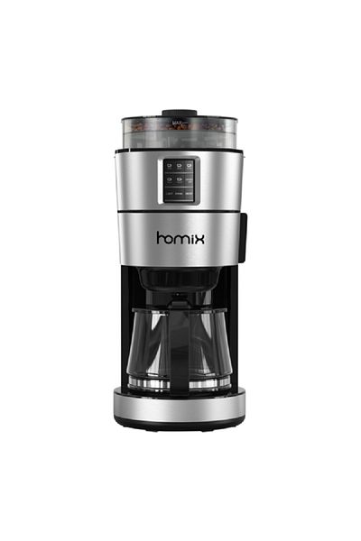 HOMİX 1000W Completa Filter Coffee Machine with Grinder Silver and Black