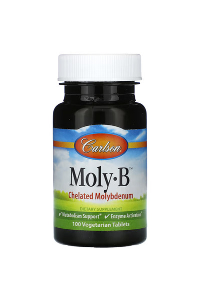 Carlson Moly-B, Chelated Molybdenum, Metabolism Support, Enzyme Activation, 100 Vegetarian Tablets