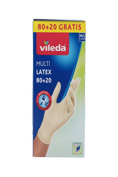 Vileda 100-Piece Multi Latex Gloves with Single-Layer Filter Cream M/L