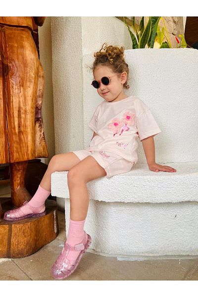 Next Baby Laciel Paris Soft Pink Tulle Floral Print Short Sleeve Shorts Bottom Top Set