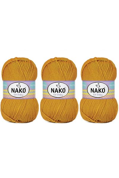 NAKO Elit Baby Anti-pilling Νήματα πλεξίματος χεριών 100 gr 3 τεμάχια Χρώμα 1636 Κίτρινο μουστάρδα
