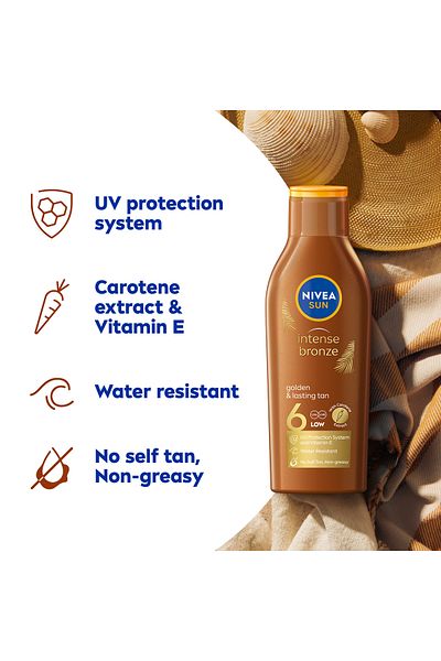 NIVEA SUN Carotene Tanning Sun Lotion SPF 6 with Vitamin E, 200ml, Pack of 2