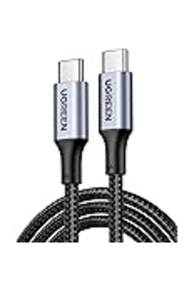 Ugreen كابل USB C بطول 2 متر، كابل مضفر لتوصيل الطاقة 100 وات، كابل شحن فائق السرعة PD من USB C إلى Type C