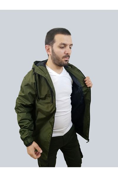 daniel milano Men's Khaki Raincoat with Hooded Coating Detail
