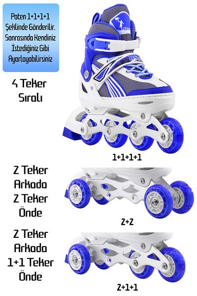 CAN Adjustable Lighted Roller Skates |   Dual Use Single Row Skates - Double Row Practice Skates No 34-37