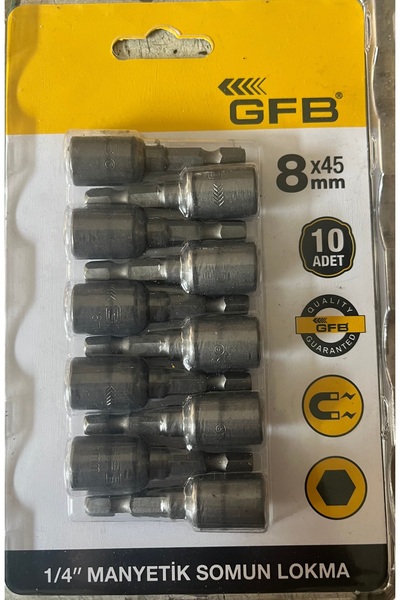 GFB 8X45mm 1/4 Manyetik Somun Lokma 10 Adet