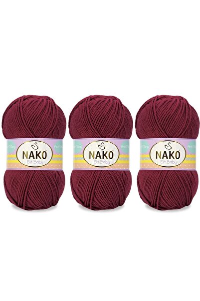 NAKO Elit Baby Anti-pilling El Örgü Ipliği 100 gr 3 Adet Renk 178 Vişne