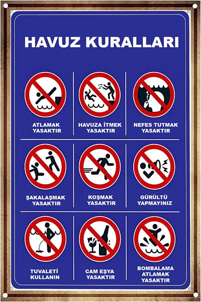 TABLOX Pool Rules Sign Turkish Instruction 35X50Cm Pvc 3mm