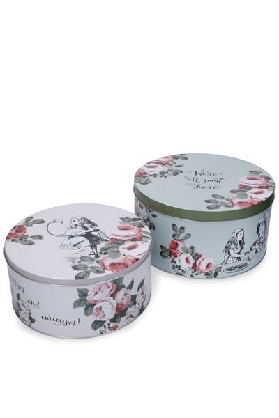 MIKASA X V&A Alice in Wonderland Tin Cake, Biscuit Storage Container Set of 2