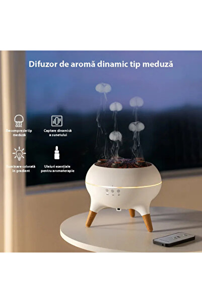 miraza Difuzor Aromaterapie 2 in 1, Model Vulcan cu aburi Meduza, 250 ml, LED, Sincronizare Muzica, Timer