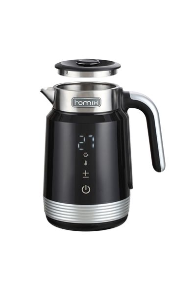 HOMİX 2200W Touch Control Compact Electric Kettle Black and Silver 1.7 Liter