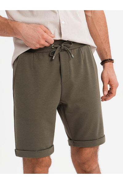 OMBRE Herren Strickshorts mit hochgekrempelten Beinen - oliv V5 OM-SRCS-0170 XXL