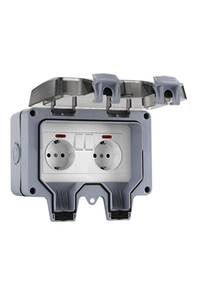 BOEM Priză electrică de exterior, ABS, dublă, IP66, 168x110x100mm, gri/alb