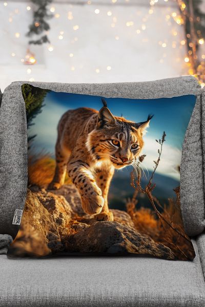 Hayal Dekoratif Nature Themed Animal Realistic Lynx Figured Scenic Digital Printed Throw Pillow - Pillow Case
