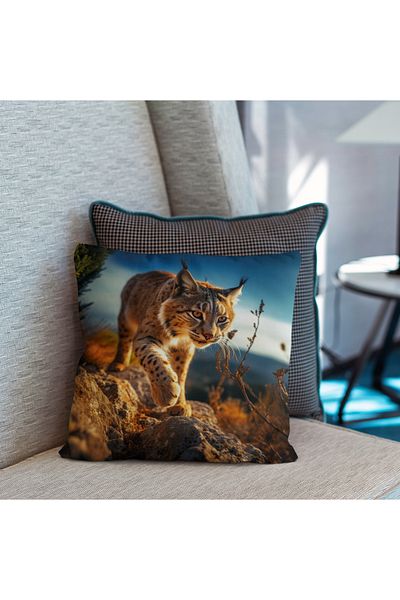 Hayal Dekoratif Nature Themed Animal Realistic Lynx Figured Scenic Digital Printed Throw Pillow - Pillow Case