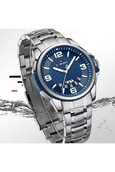Naviforce NF9215 Men's Watch – Silver & Blue Quartz, Stainless Steel, Calendar & Week Display