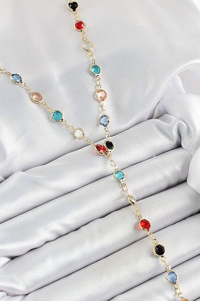 ShopZum Brass Assortment Model Gold Color Zircon Stone Y Necklace