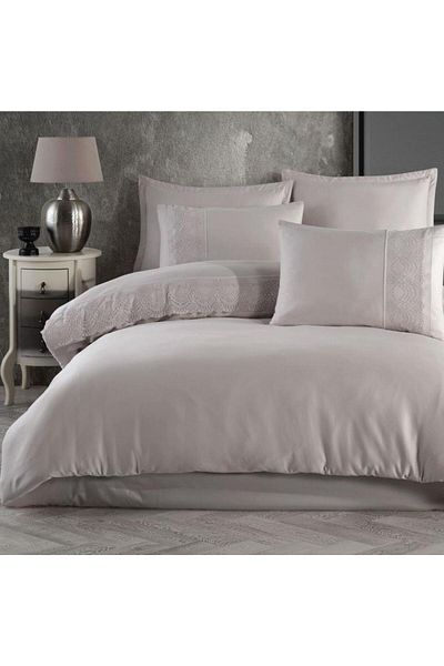 Clasy 100% Cotton Satin Laced Double Duvet Cover Set Valinor