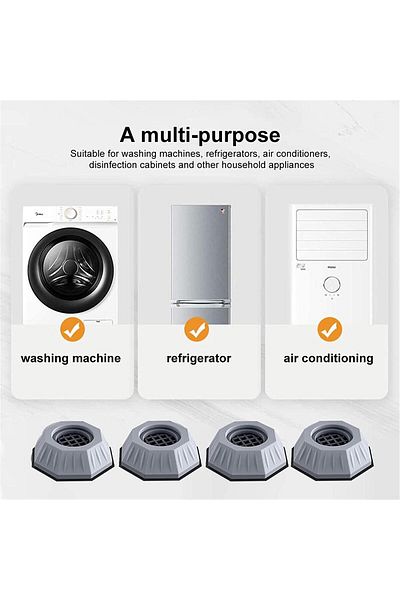 BOEM Set of 4 anti-vibration pads, For washing machine, Rubber, Grey