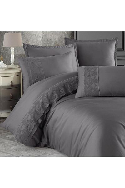 Clasy 100% Cotton Satin Laced Double Duvet Cover Set Valinor