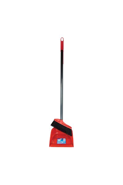 Vileda Plastic and Metal Dustpan with Long Handle Broom Black and Red
