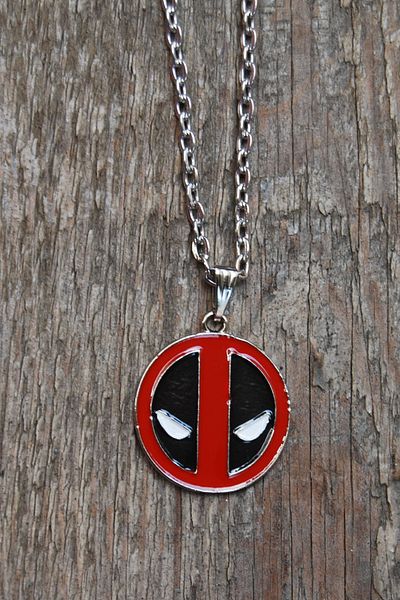 Rua Jewelry Deadpool Mask Necklace Red - Enamel Silver Color Classic Chain