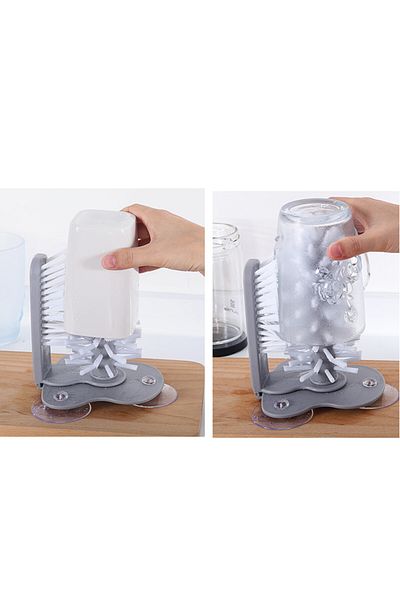 OEM Double brush for washing glasses and containers, suction cup attachment