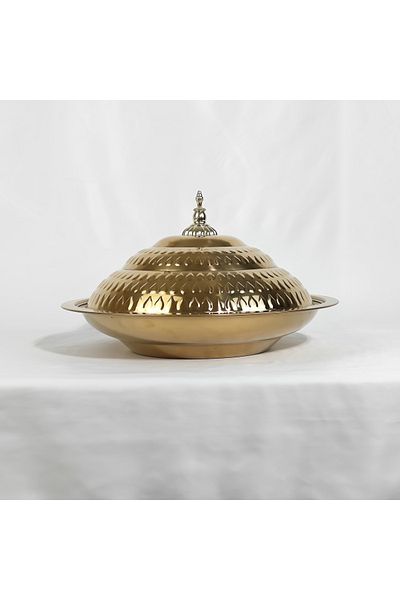 HTH Multipurpose Use Water Drop Pattern Stainless Steel Round Serving Tray with Dome Lid