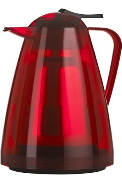 emsa Salsa QT 512579 Thermal Jug 1L – Transparent Red, Quick Press, Keeps Drinks Hot/Cold
