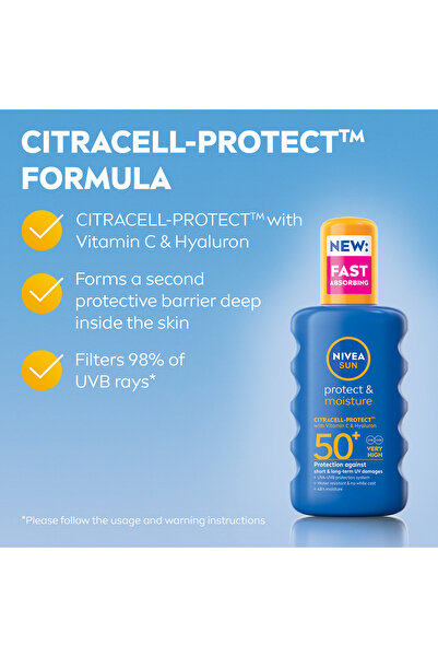NIVEA NIVEA SUN Protect & Moisture Sun Spray SPF50 Suncream UV Protection, 200ml