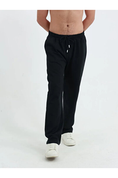 Deep sense Ανδρικό μαύρο κλασικό φαρδύ βαμβακερό χτενισμένο βαμβακερό παντελόνι