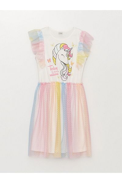 LC Waikiki Crew Neck Printed Girl's Dress