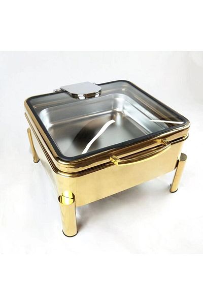 HTH Rectangular Hydraulic Warming Dish, Stainless Steel Warming Dish with Clear Lid