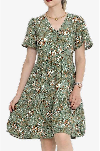 roseberry Green Tulle Tulle Viscose Fabric Side Zipper Small Floral Dress