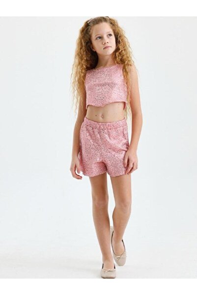 Zekids Girl's Sequin Sequin Shorts Set