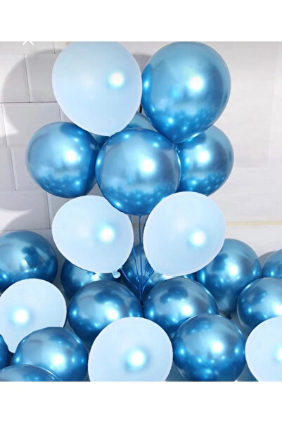 Parti Zamanı Krom Mavi Ve Makaron (pastel) Mavi Renk 5 Li Balon