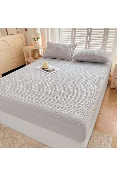 huitich Waterproof Fitted Bedding Topper Set 180 x 200 cm Light Grey