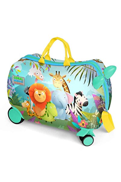 Coral High Renkli Hayvanlar Alemi Desenli Otur-Çek Valiz