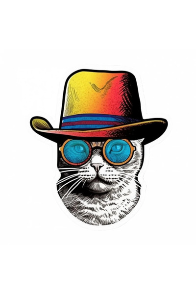INOVATIX Set de 8 piese, autocolant Pisică cool cu ​​pălărie, INOVATIX®. 6 cm