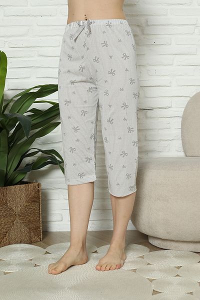 TOSKI Women's Pajama Pants, Three Quarter Length, Bows, Gray