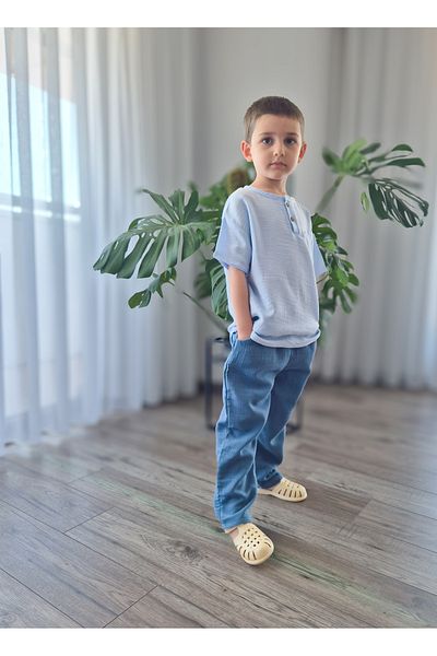 BALKABAĞI Natural Shirt Muslin Trousers Set (Age 2-8) Mtye0059