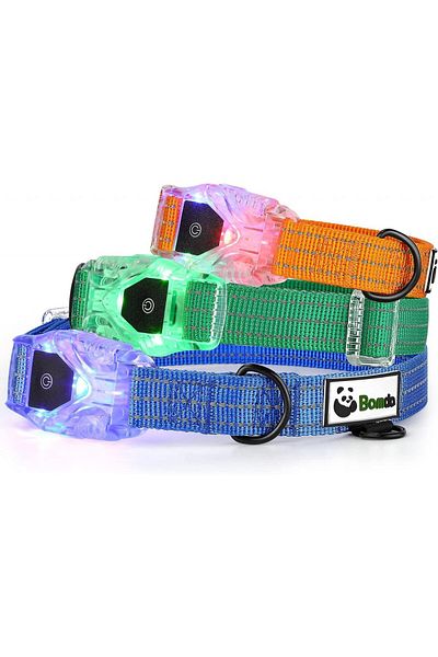 Bamda dog collar, LED, nylon, green, size S