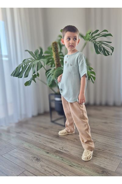 My Baby's World Natural Shirt Muslin Trousers Set (Age 2-8) Mtye0059