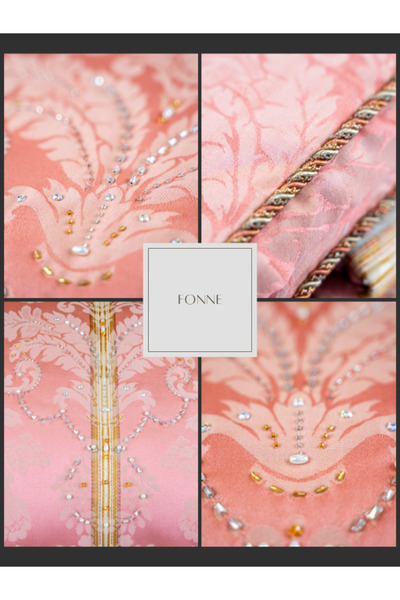 Fonne Pembe Taş İşlemeli Çift Kişilik Yatak Örtüsü Takımı 260x270 ve 3 Adet Yastık