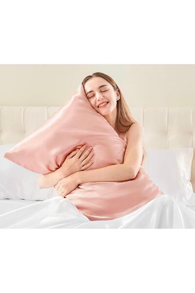 MODA غطاء وسادة حرير ساتان 2 قطعة 50×70 سم وردي