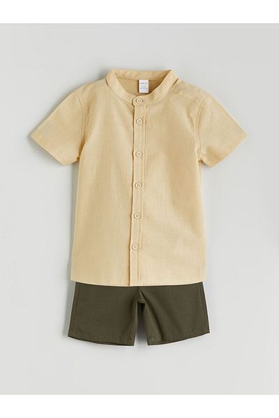 LC Waikiki Lcw Eco Beige Judge Collar Boys' Shirt and Shorts 2-Piece,