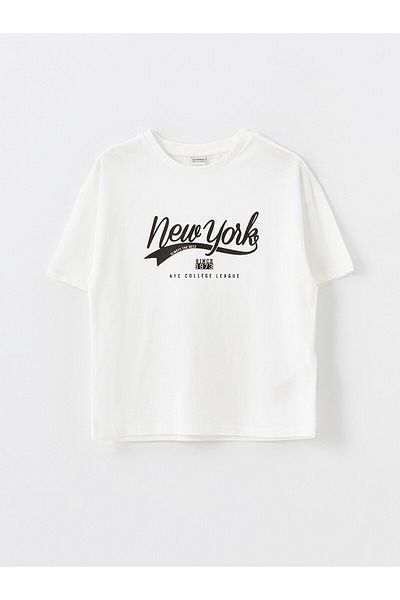 LC Waikiki Момическа тениска и чорапогащник с щампа с кръгло деколте и къс ръкав