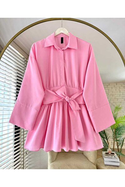 RecordHealing Kadın Trend Beli Kuşak Detaylı Gömlek ( S/M 36/38 Uyumlu L/XL 4...